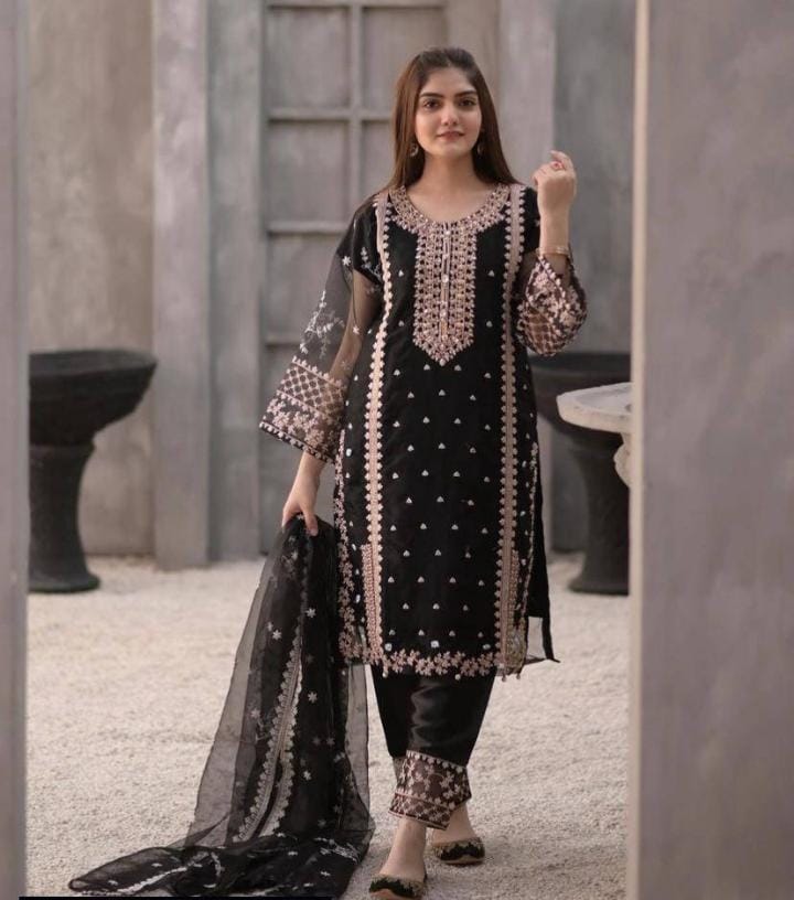 Women's Organza Suit with Cotton Silk Trouser &amp; Inner