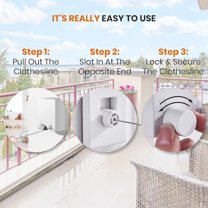 Retractable Clothesline 4m, Indoor Clothes Line for Hanging up & Drying Laundry