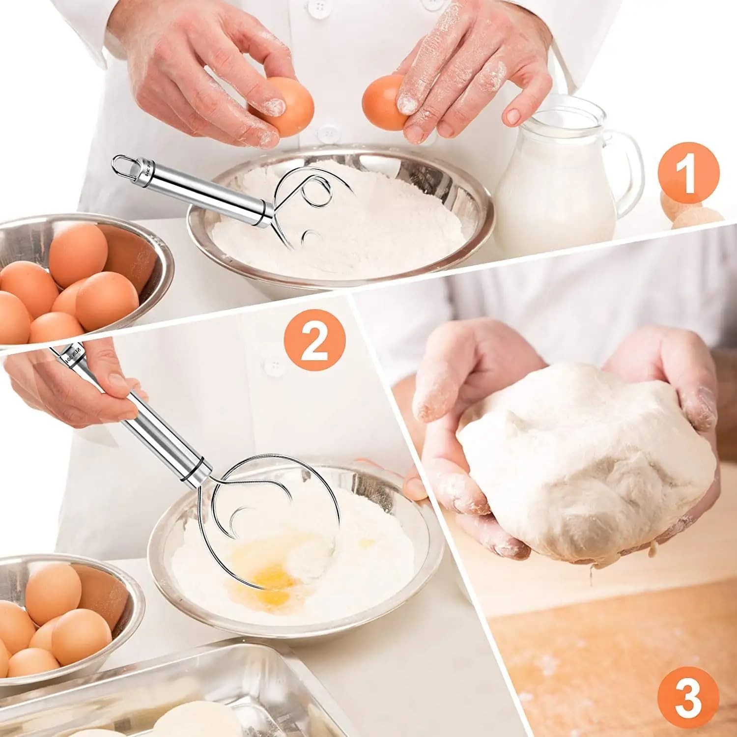 (Buy1 Get 1 Free) Stainless Steel Dough Mixer with Hanging Hole