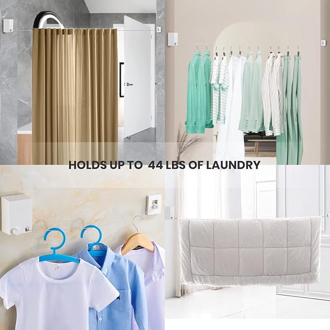 Retractable Clothesline 4m, Indoor Clothes Line for Hanging up & Drying Laundry