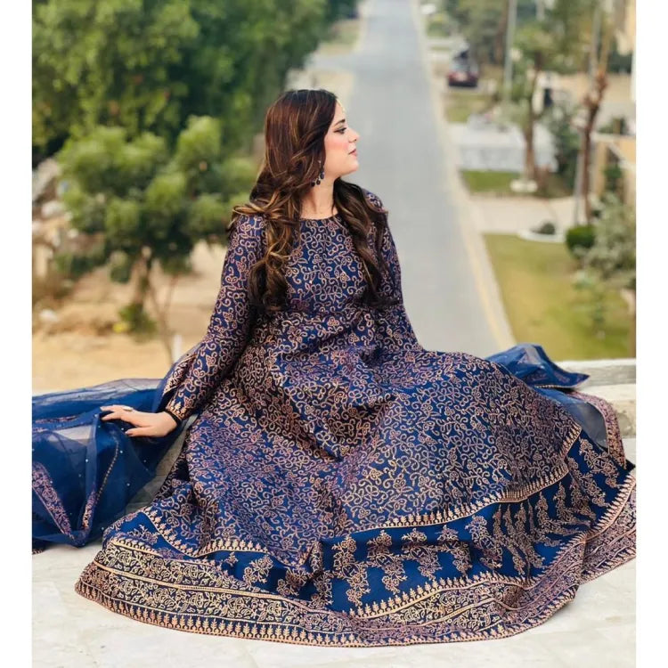 Gold Printed  Silk Maxi for Pretty Women and Girls