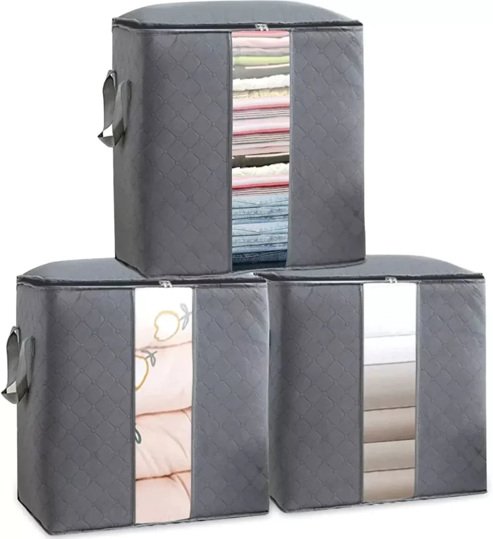 ( Pack OF 4) Grey Bamboo Storage Bag