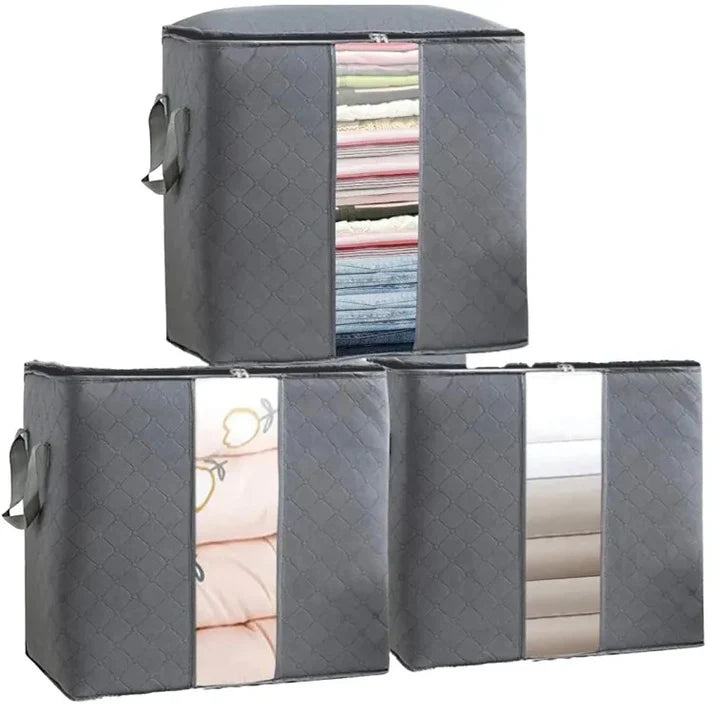 ( Pack OF 4) Grey Bamboo Storage Bag