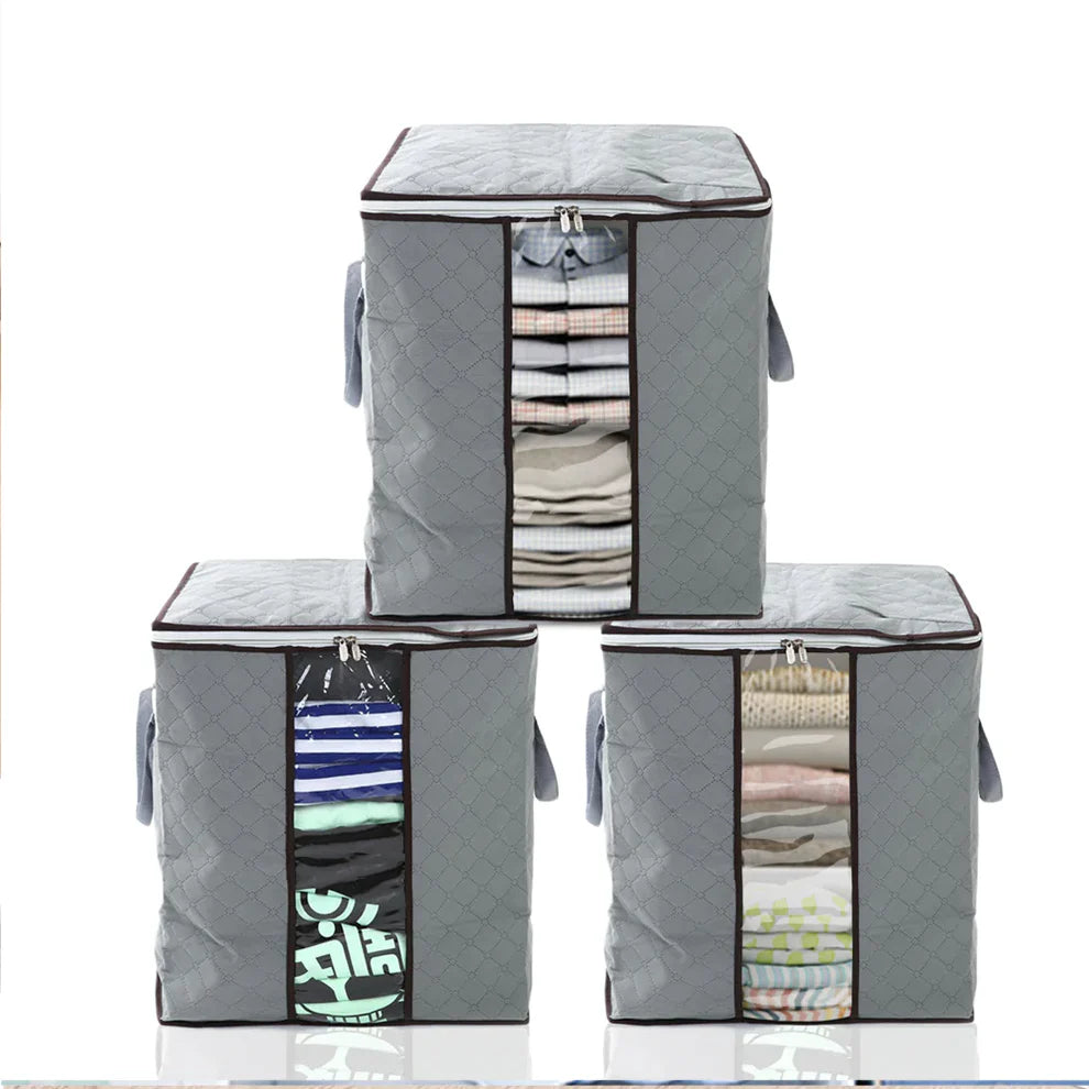 ( Pack OF 4) Grey Bamboo Storage Bag
