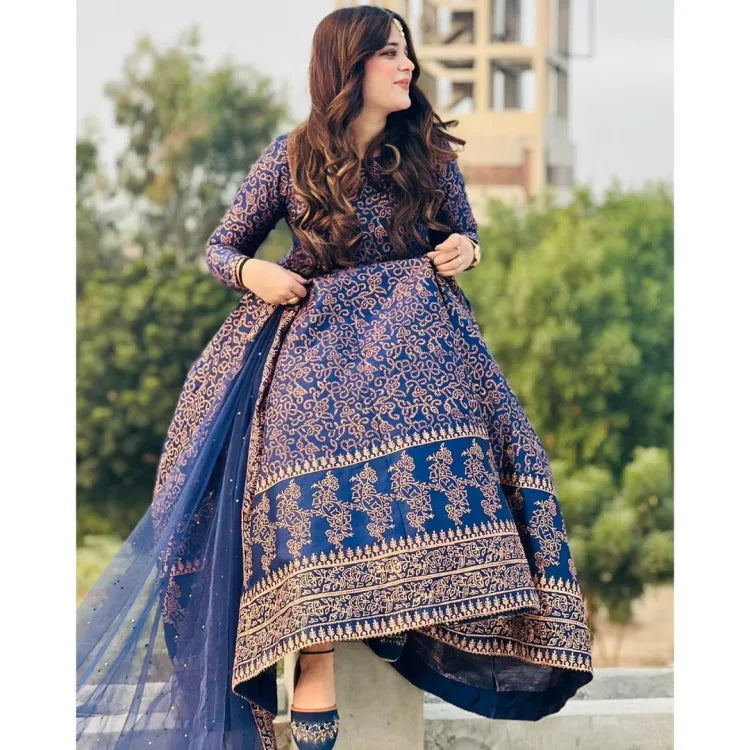 Gold Printed  Silk Maxi for Pretty Women and Girls